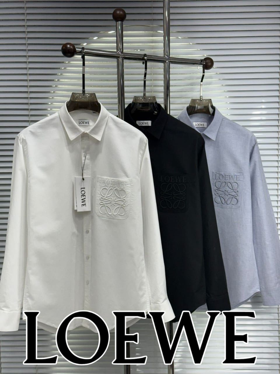 Loewe premium Oxford cotton shirt collection for men in white, black and grey
