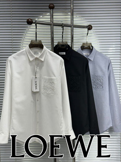Loewe premium Oxford cotton shirt collection for men in white, black and grey
