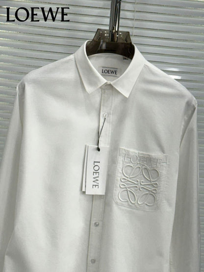 Loewe white premium Oxford cotton shirt for men with embroidered logo
