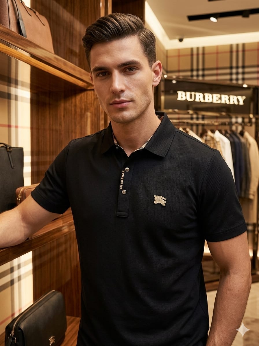 Burberry black stitchless polo t-shirt for men in premium Japanese fabric
