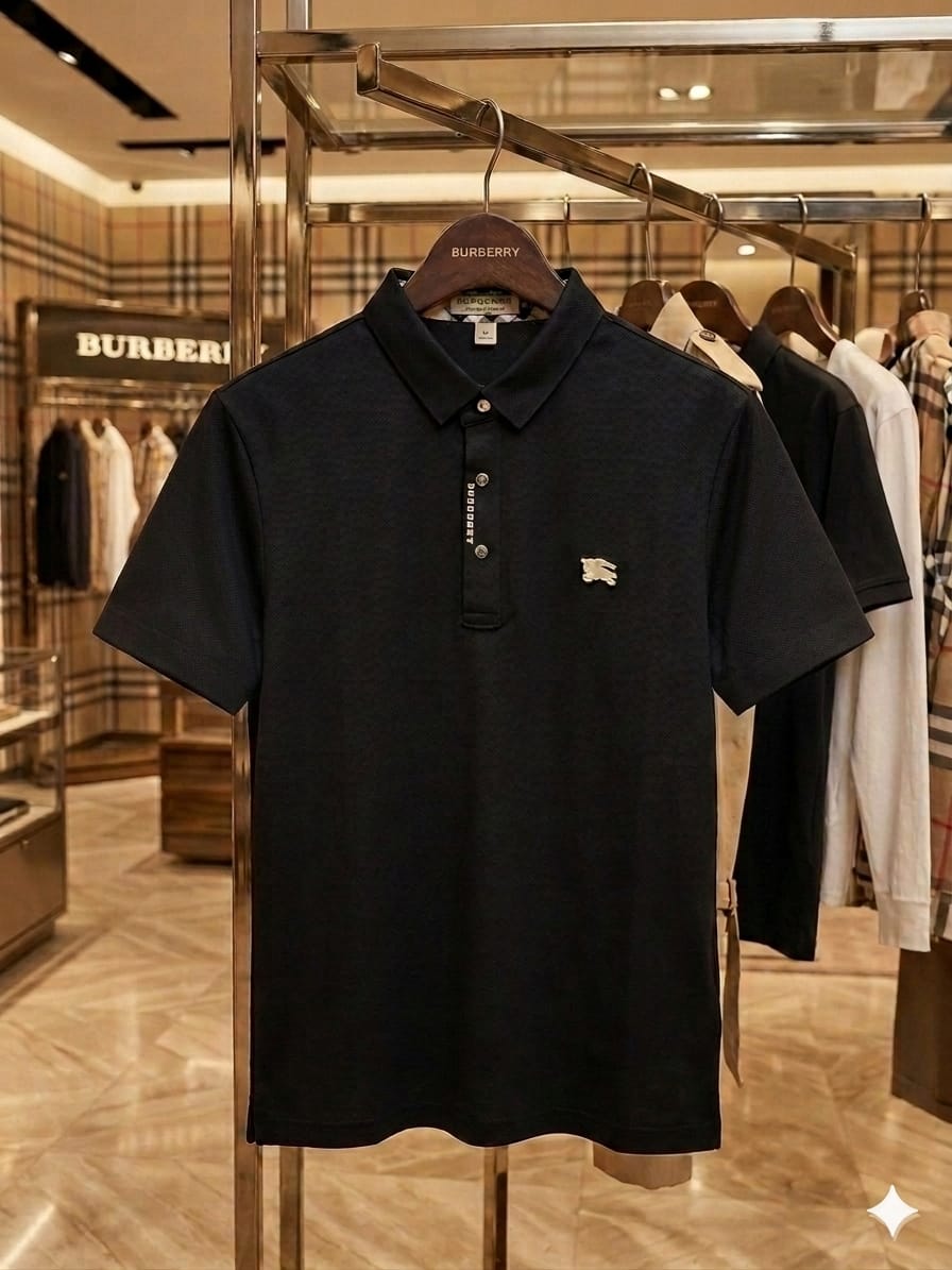 Men's Burberry black regular fit polo t-shirt with embroidered logo
