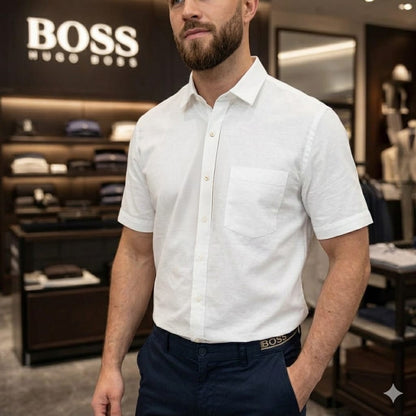 BOSS white breathable linen cotton casual shirt
