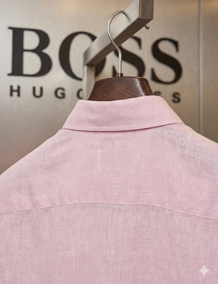 BOSS pink premium linen cotton shirt for men regular fit
