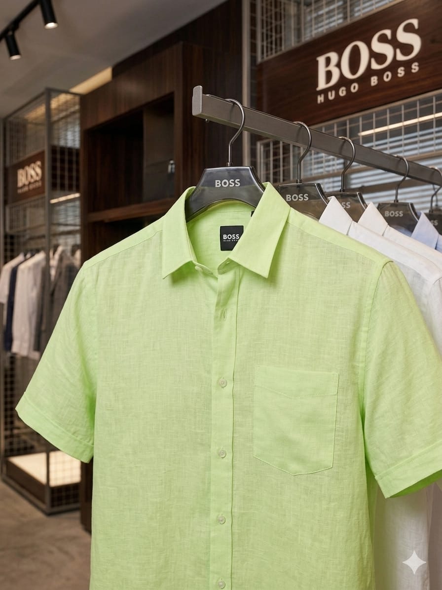 BOSS mint green premium linen cotton shirt for men regular fit

