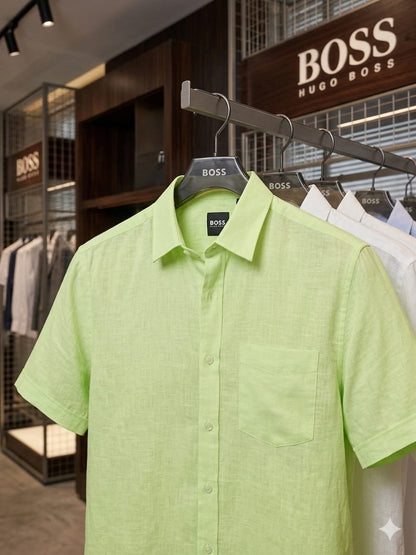 BOSS mint green premium linen cotton shirt for men regular fit
