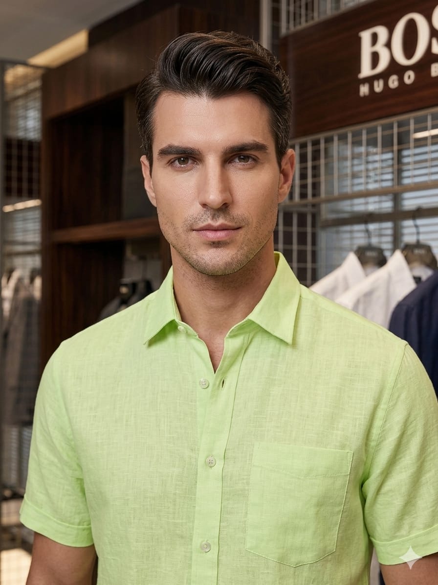 Men's BOSS mint green full sleeve casual shirt
