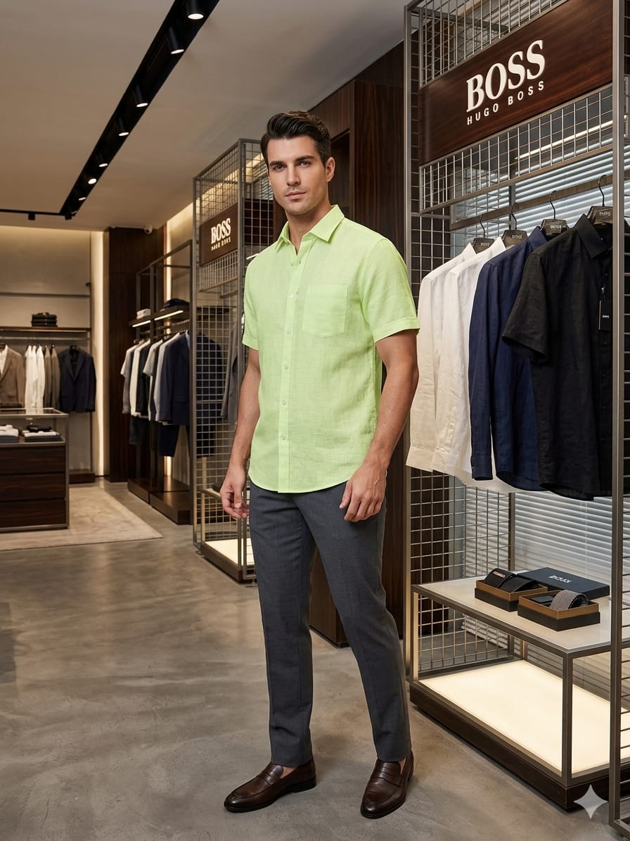 BOSS mint green breathable office shirt for men
