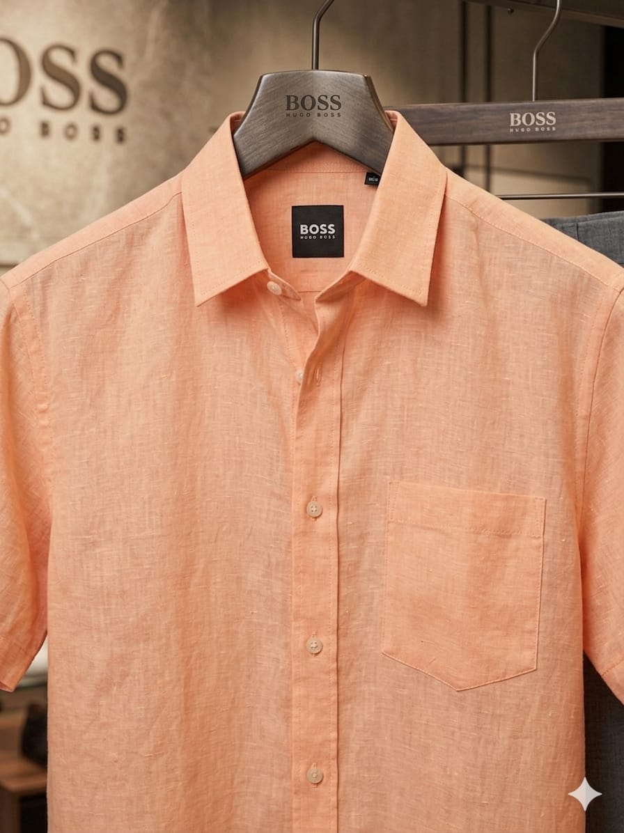 BOSS orange premium linen cotton shirt for men regular fit
