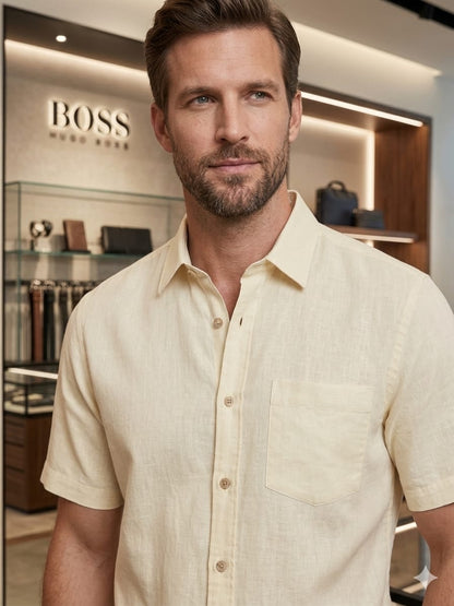 BOSS cream premium linen cotton shirt for men regular fit
