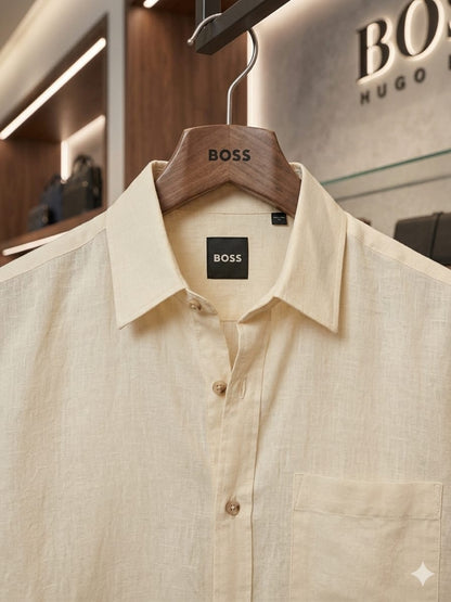 BOSS cream breathable summer linen cotton shirt
