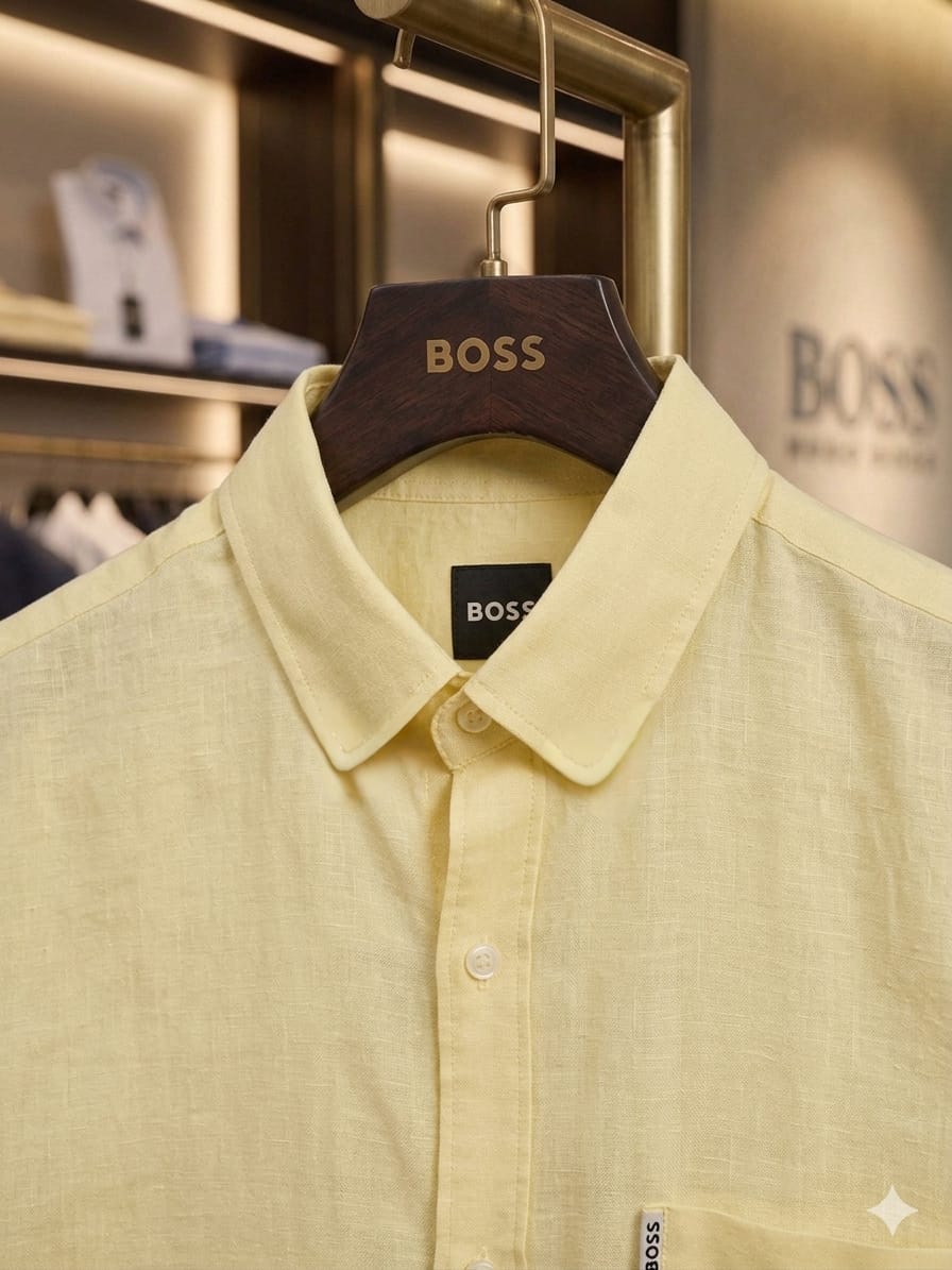 Men's BOSS yellow full sleeve summer casual shirt
