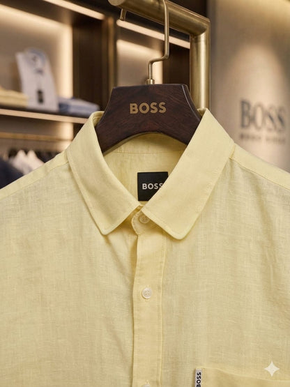 Men's BOSS yellow full sleeve summer casual shirt
