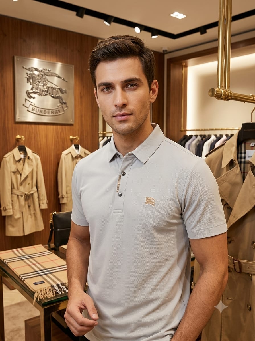 Burberry grey stitchless polo t-shirt for men in premium Japanese fabric
