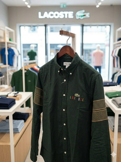 Lacoste green regular fit Oxford cotton shirt for business casual styling
