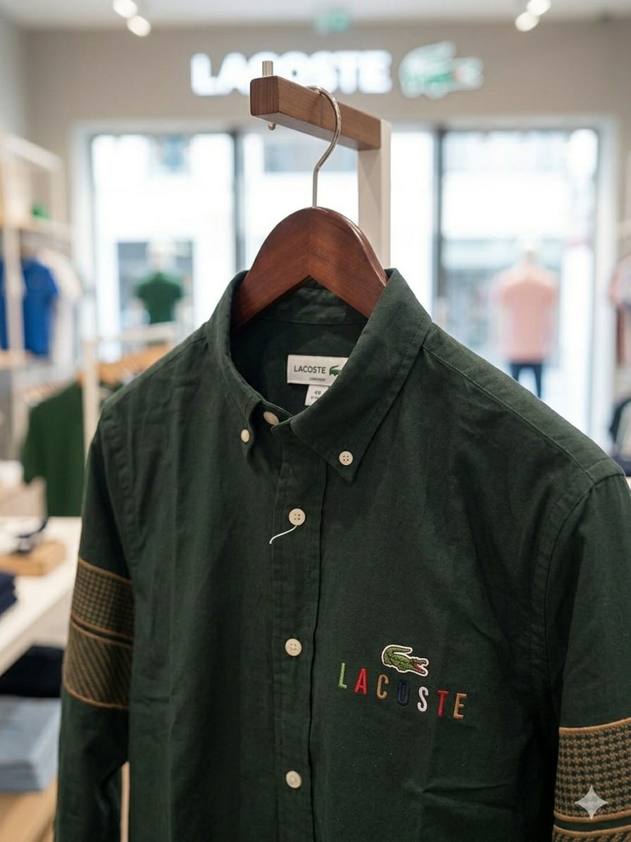 Lacoste green premium Oxford cotton shirt for men in regular fit
