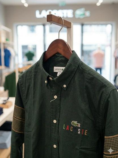 Lacoste green premium Oxford cotton shirt for men in regular fit
