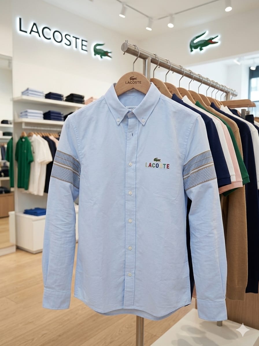 Men's Lacoste sky blue full sleeve Oxford cotton casual shirt
