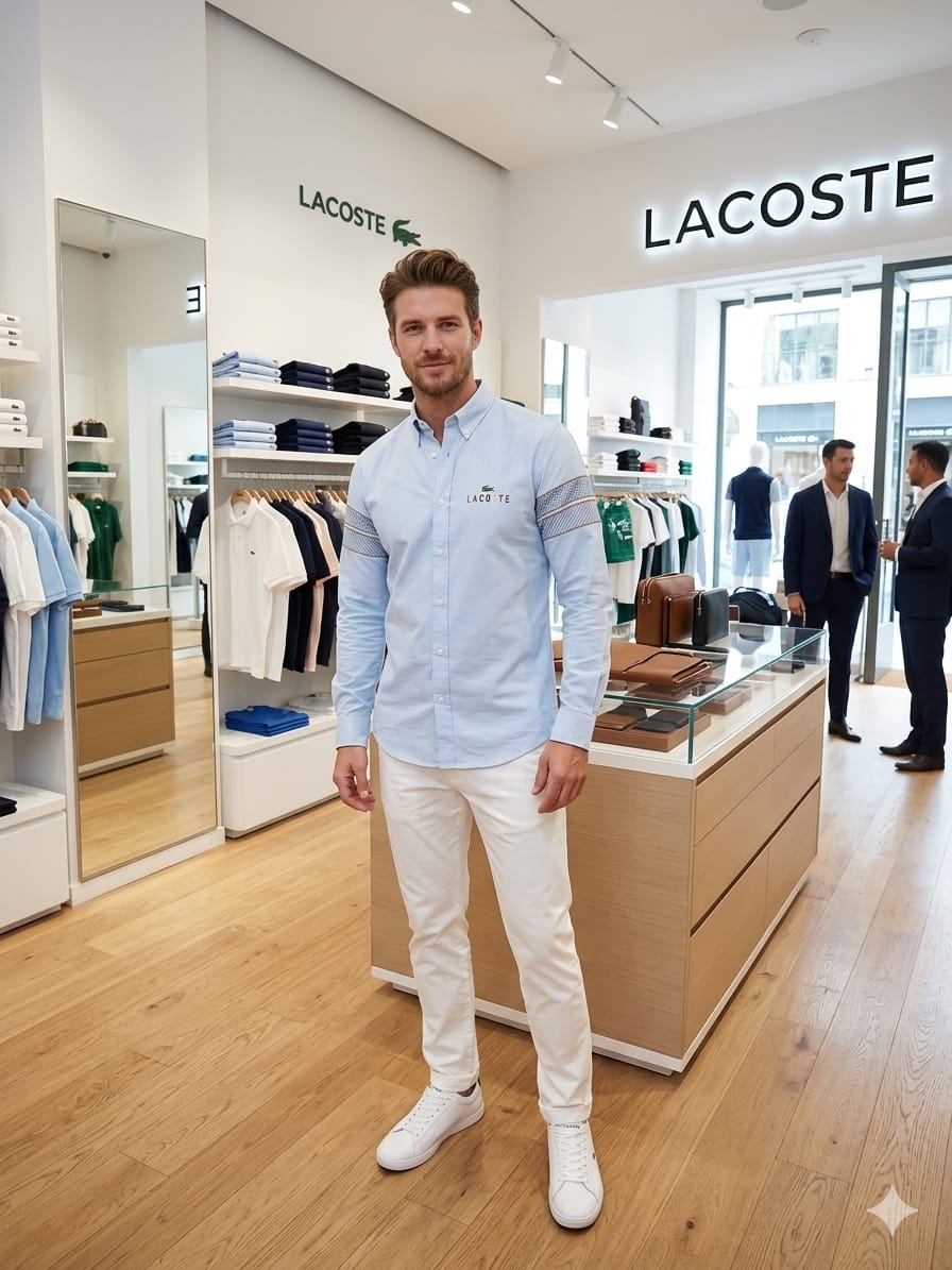 Lacoste sky blue regular fit Oxford cotton shirt for office and smart casual wear
