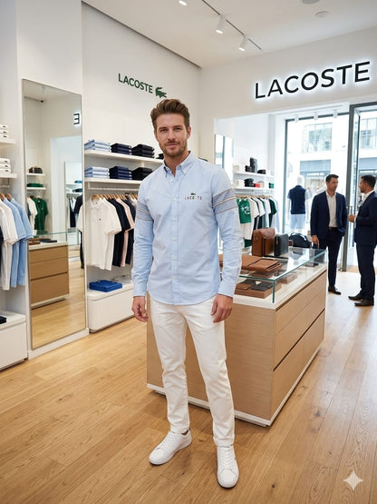 Lacoste sky blue regular fit Oxford cotton shirt for office and smart casual wear
