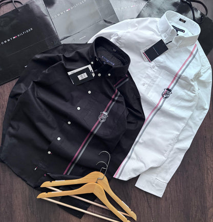 Tommy Hilfiger black premium 2-ply cotton regular fit shirt for men

