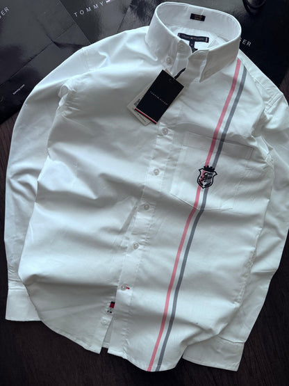 Tommy Hilfiger white premium 2-ply cotton regular fit shirt for men
