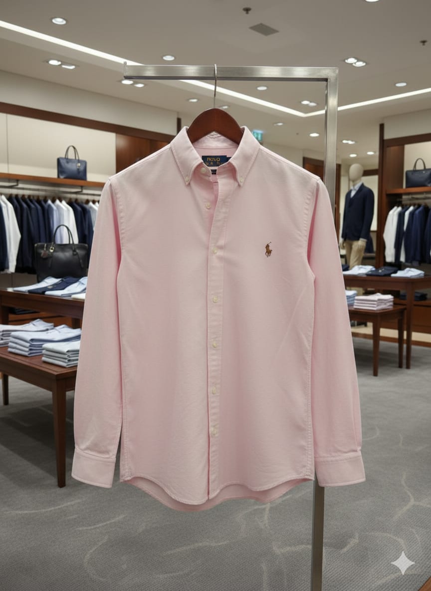 Ralph Lauren pink premium Oxford cotton shirt for men with embroidered logo
