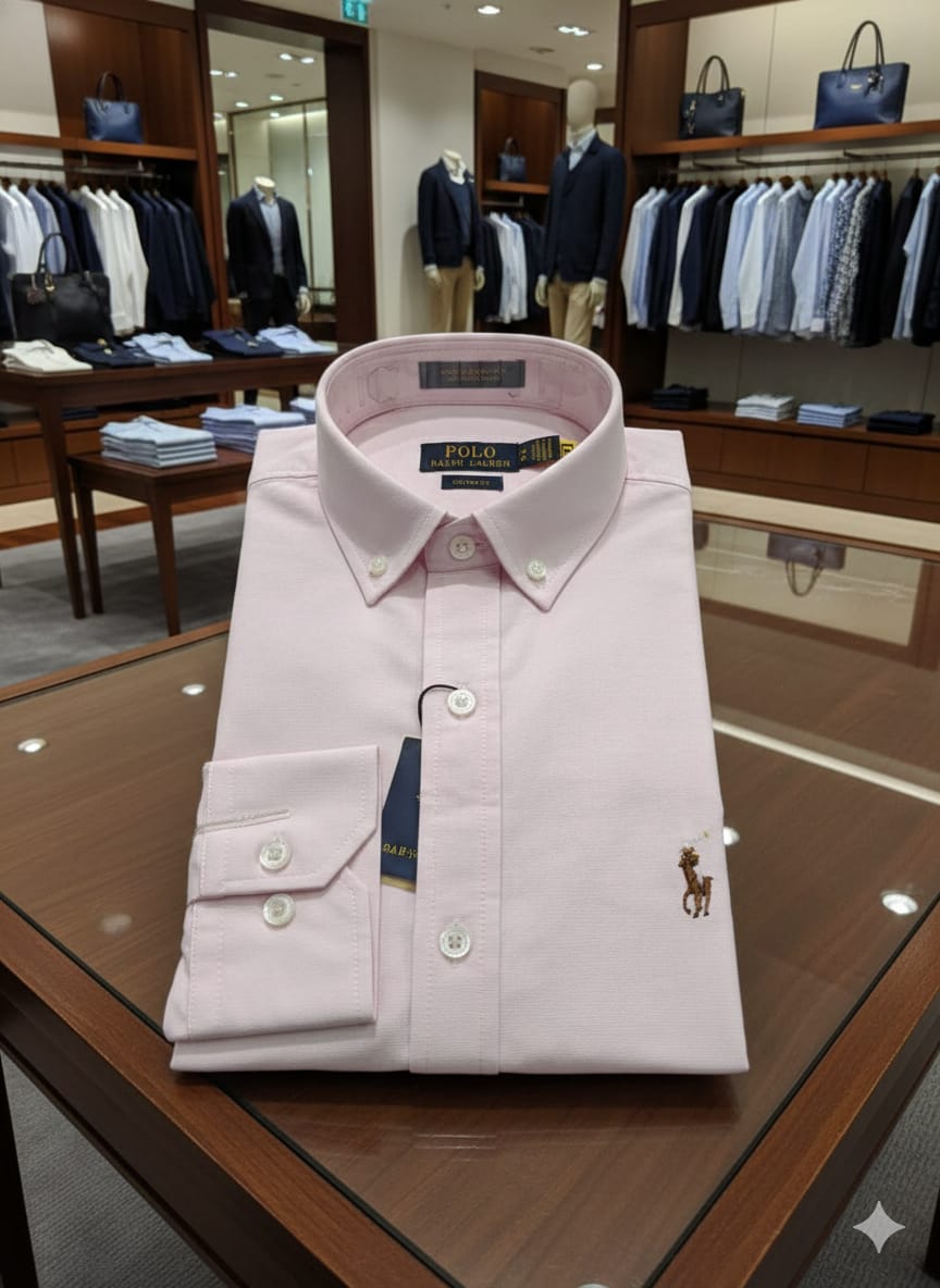 Men's Ralph Lauren pink regular fit 2-ply cotton shirt
