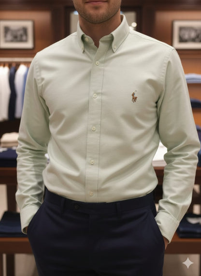 Ralph Lauren pista green premium Oxford cotton shirt for men with embroidered logo
