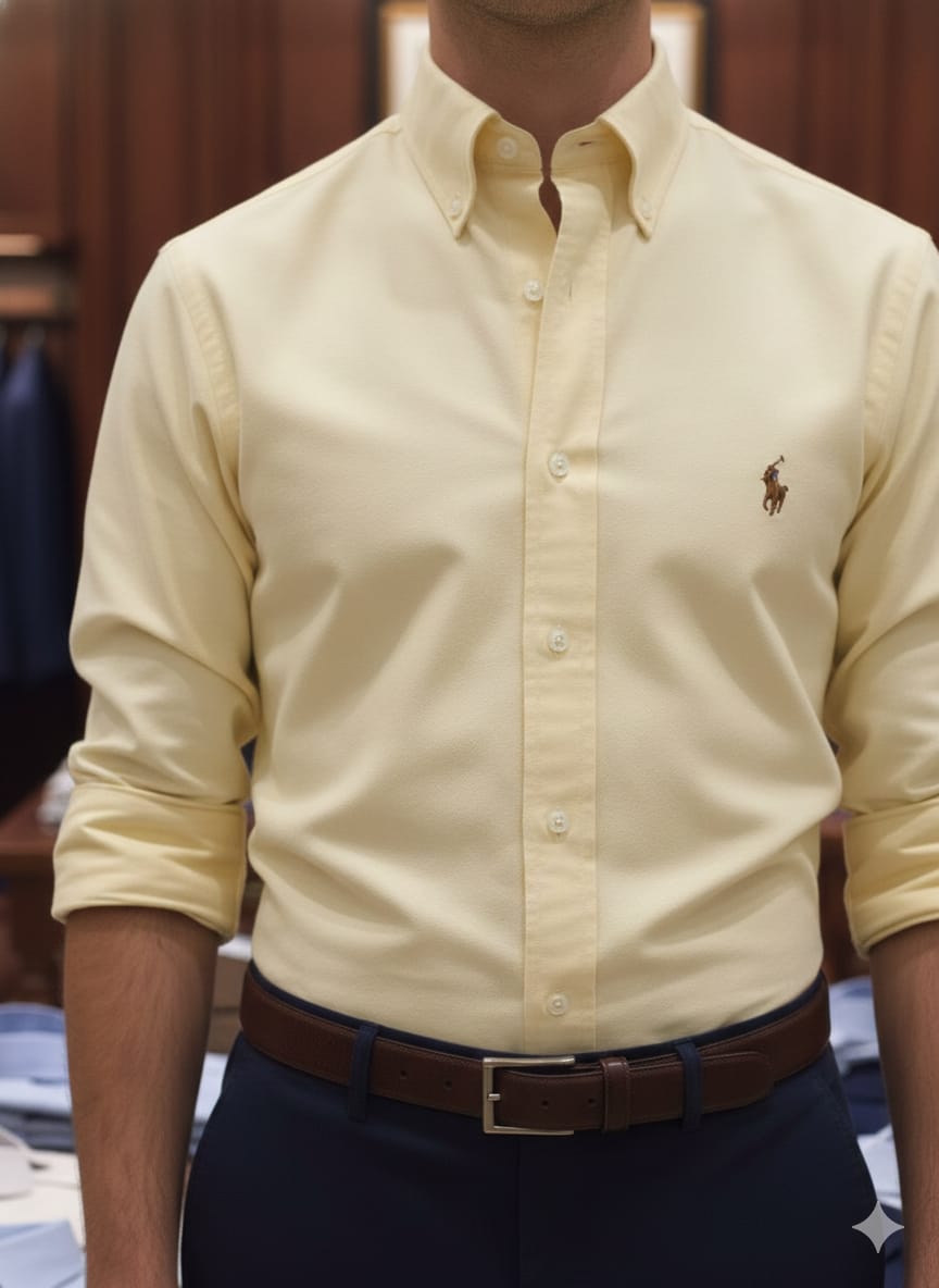 Front view of Ralph Lauren cream premium cotton casual shirt
