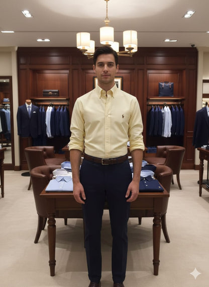Ralph Lauren cream premium Oxford cotton shirt for men with embroidered logo

