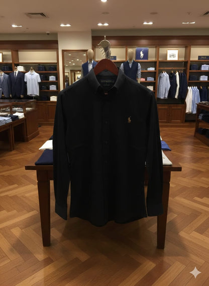Ralph Lauren black premium Oxford cotton shirt for men with embroidered logo
