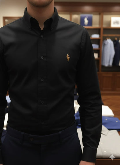 Front view of Ralph Lauren black premium casual shirt
