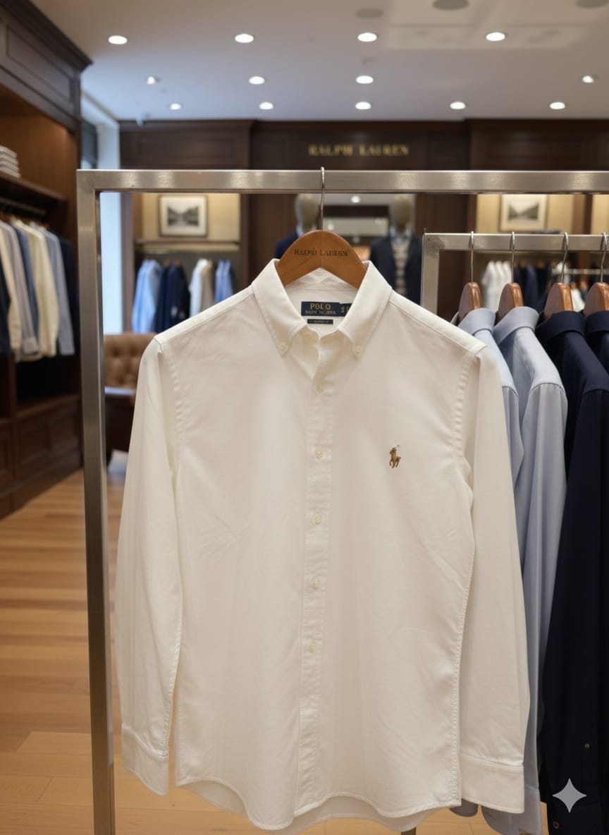 Front view of Ralph Lauren white premium office shirt
