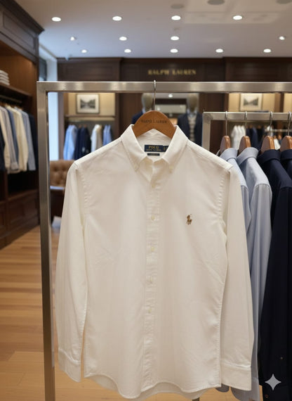 Front view of Ralph Lauren white premium office shirt
