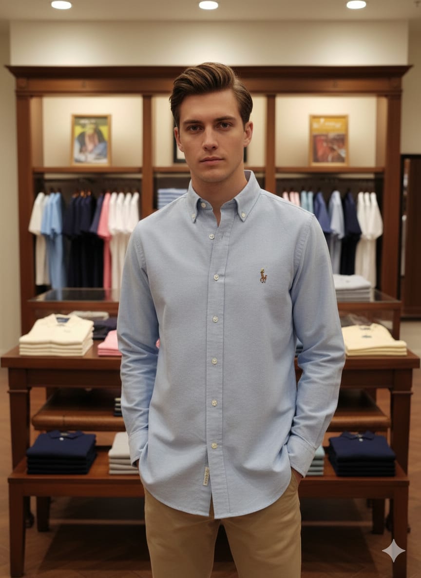 Front view of Ralph Lauren sky blue premium casual shirt

