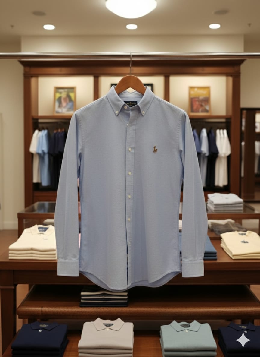 Ralph Lauren sky blue premium Oxford cotton shirt for men with embroidered logo
