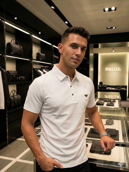 Men's Prada white regular fit polo t-shirt with embroidered logo

