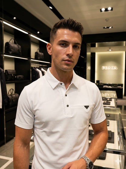 Prada white stitchless polo t-shirt for men in premium Japanese fabric
