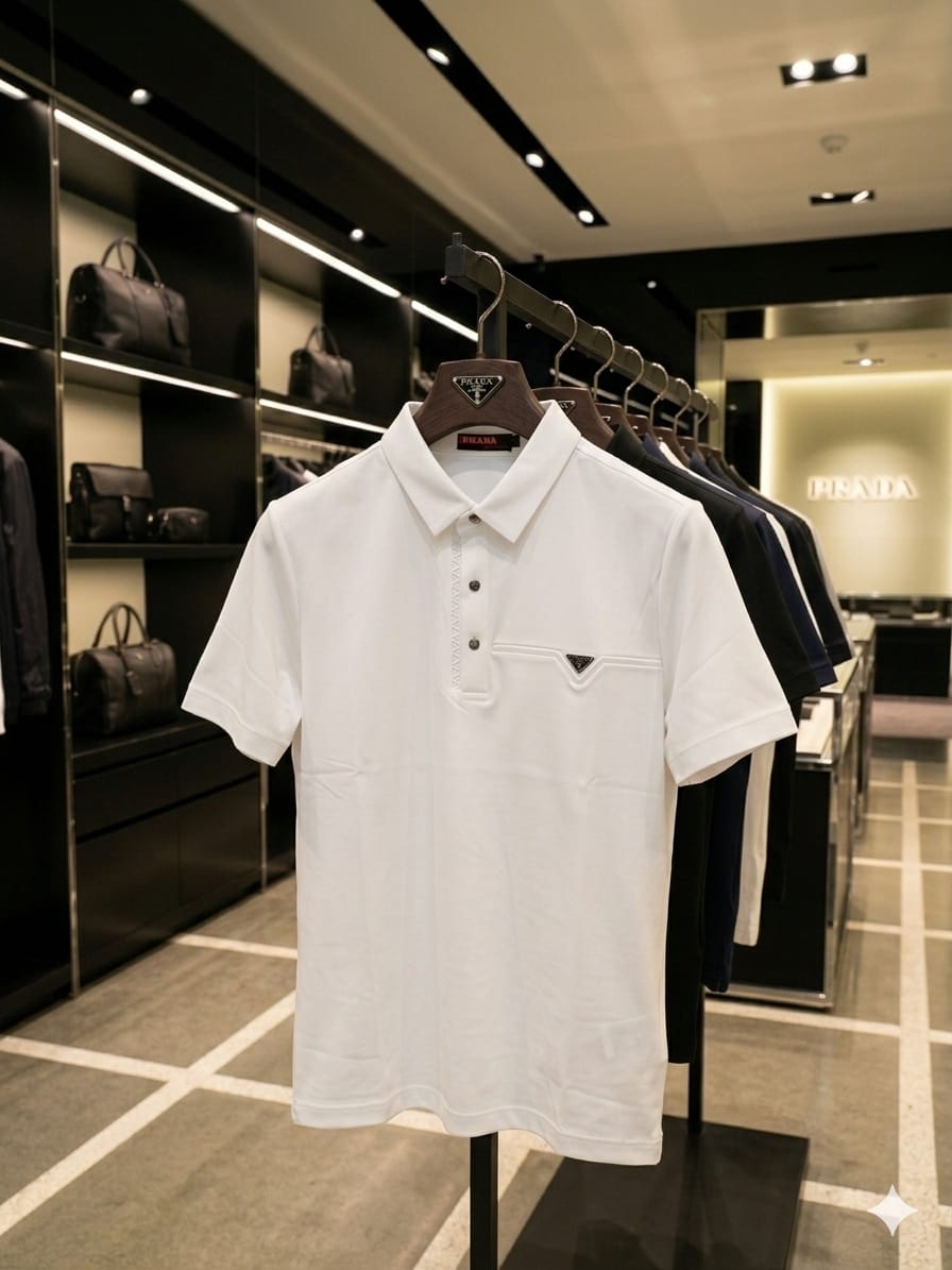 Front view of Prada white stitchless polo t-shirt for men
