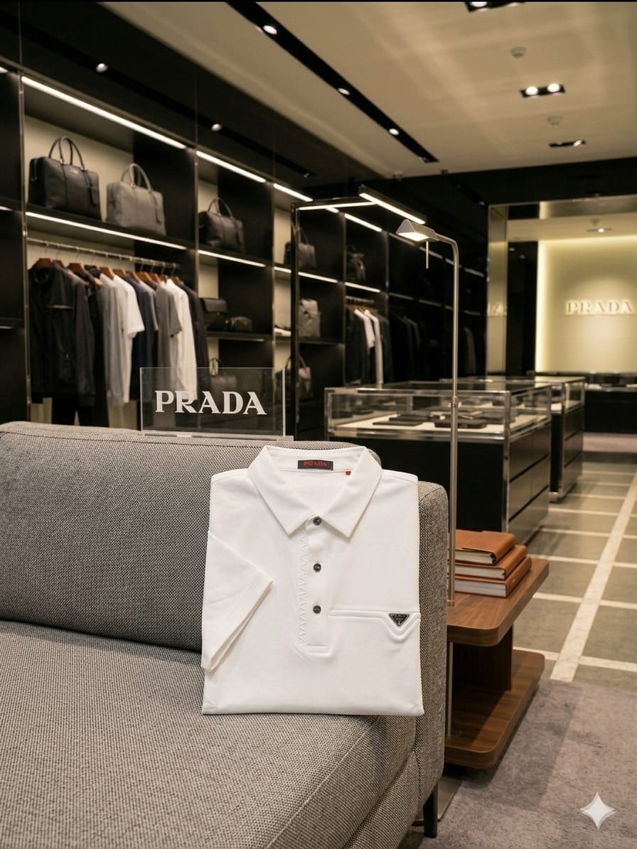 Prada white premium polo t-shirt for smart casual and weekend wear
