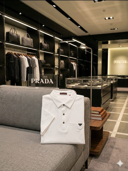 Prada white premium polo t-shirt for smart casual and weekend wear
