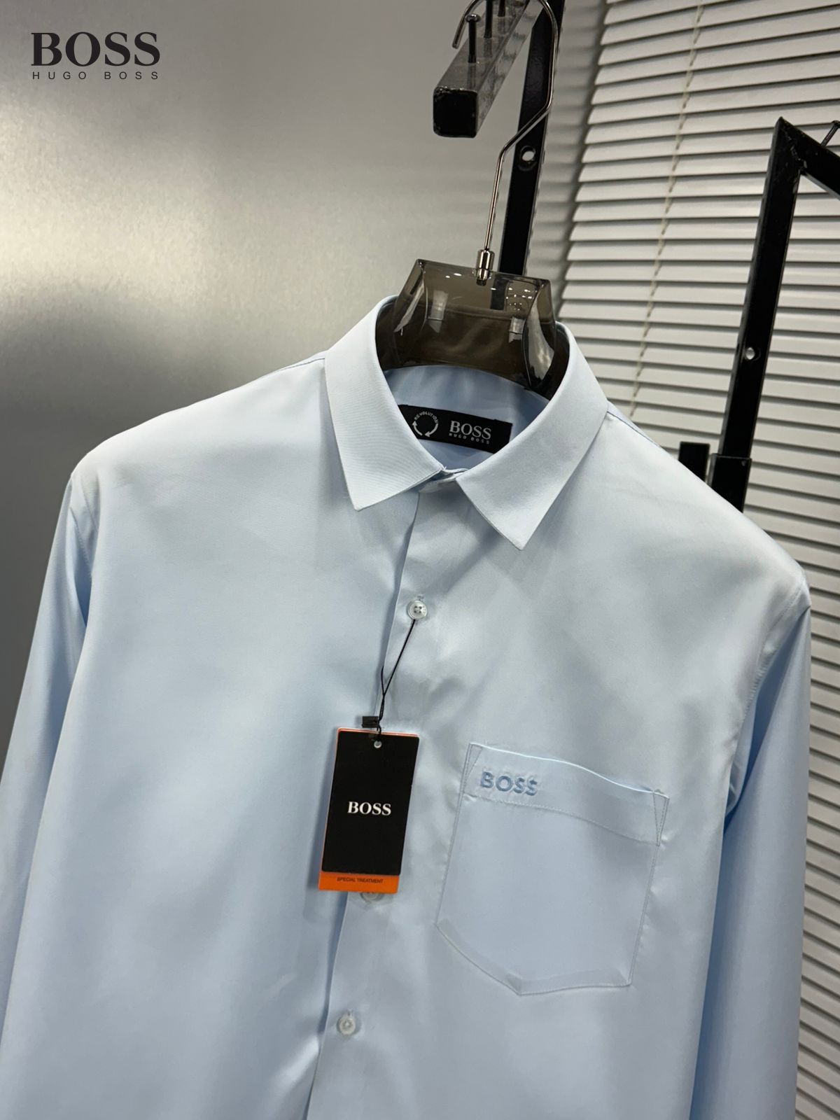 BOSS sky blue premium Raymond cotton shirt for men with embroidered logo
