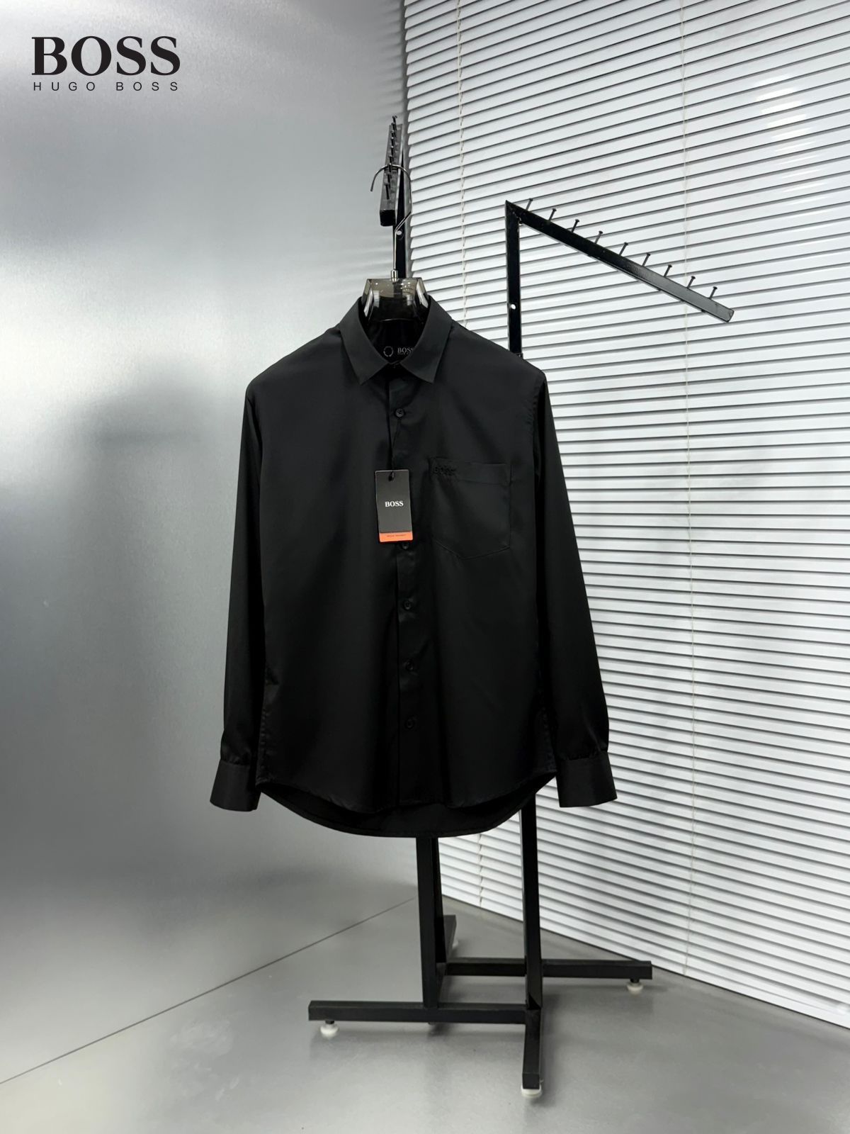 BOSS black premium Raymond cotton shirt for men with embroidered logo

