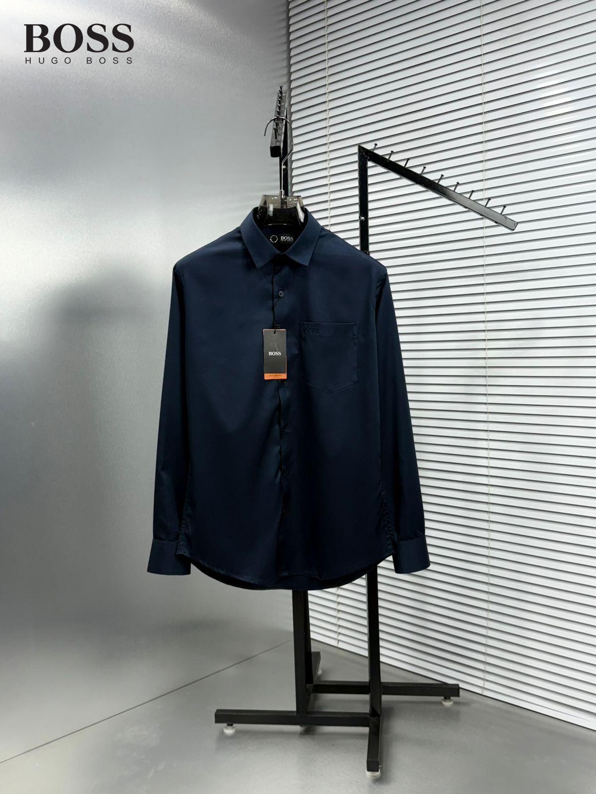 BOSS navy premium Raymond cotton shirt for men in regular fit
