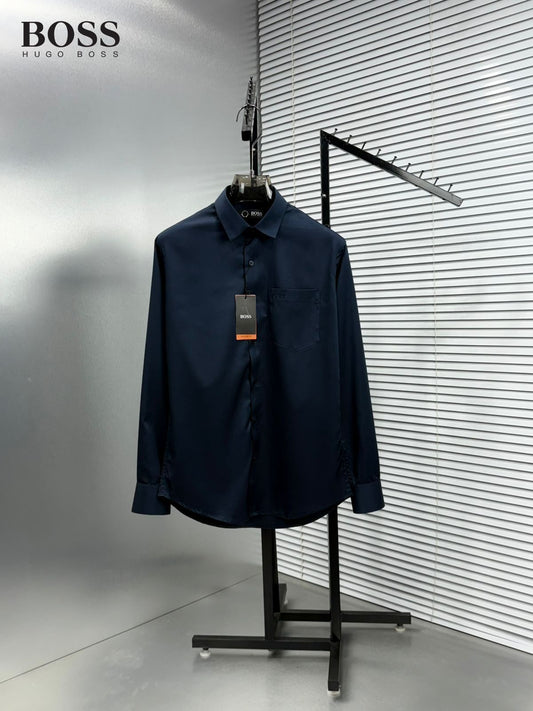 BOSS navy premium Raymond cotton shirt for men in regular fit
