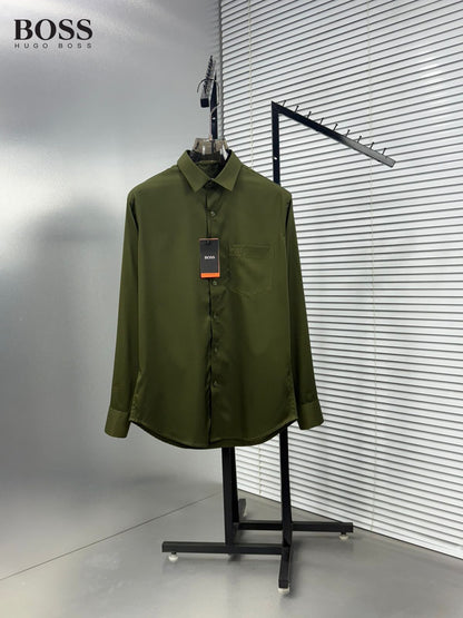 BOSS olive green premium Raymond cotton shirt for men in regular fit
