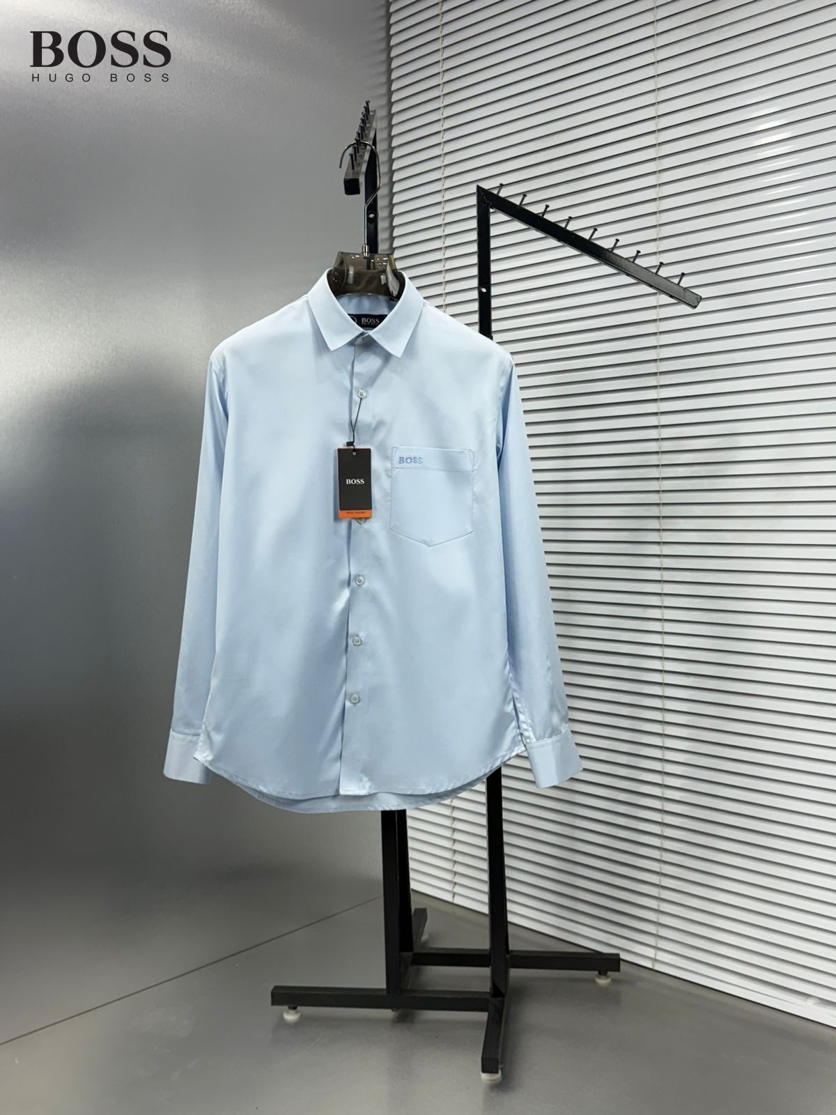 BOSS sky blue premium Raymond cotton shirt for men with embroidered logo
