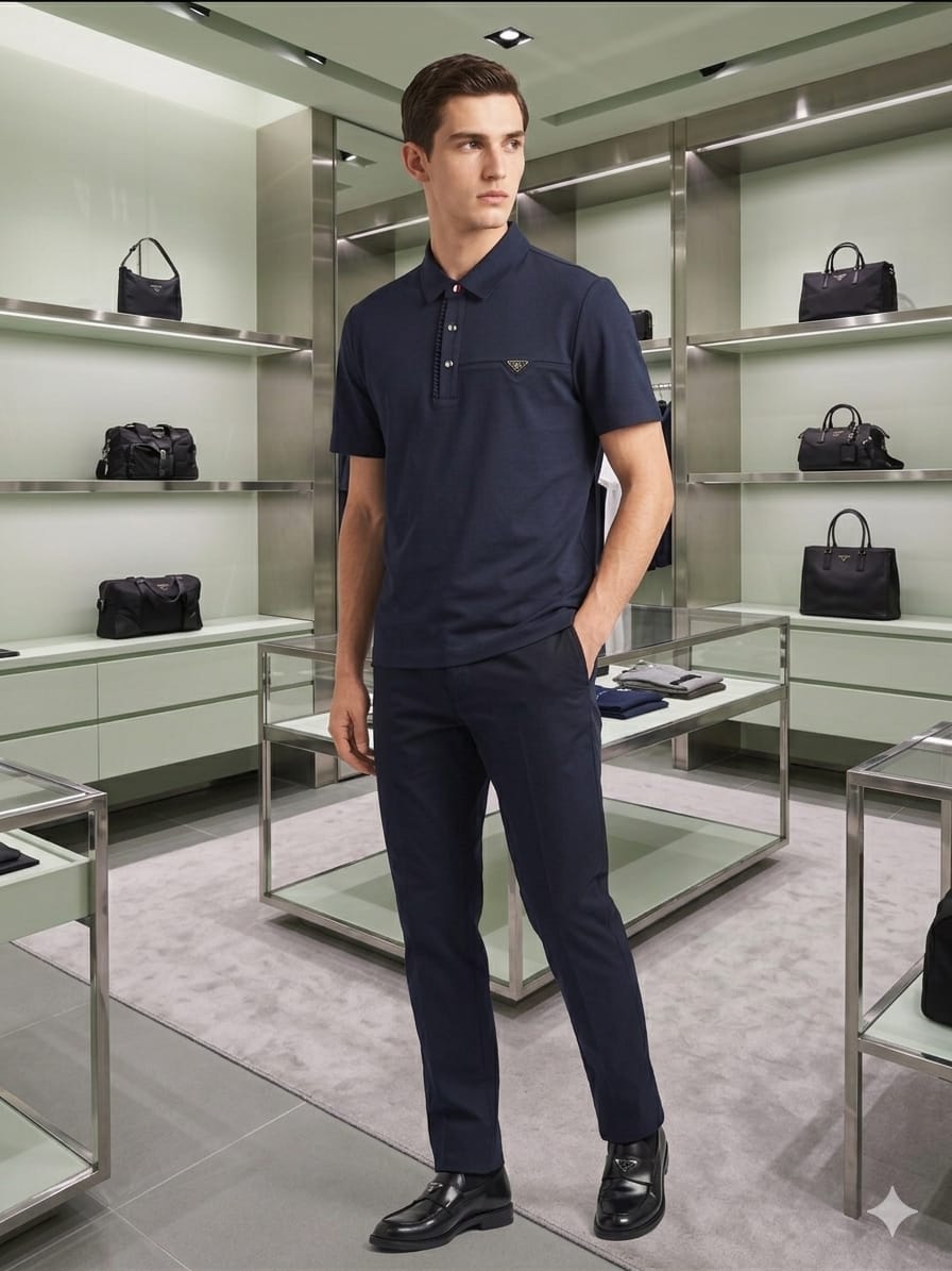 Men's Prada navy regular fit polo t-shirt with embroidered logo
