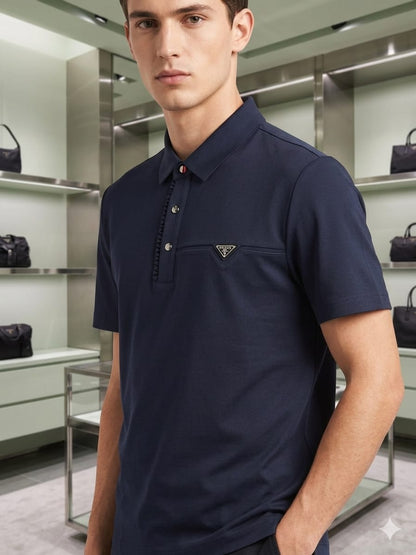 Prada navy stitchless polo t-shirt for men in premium Japanese fabric

