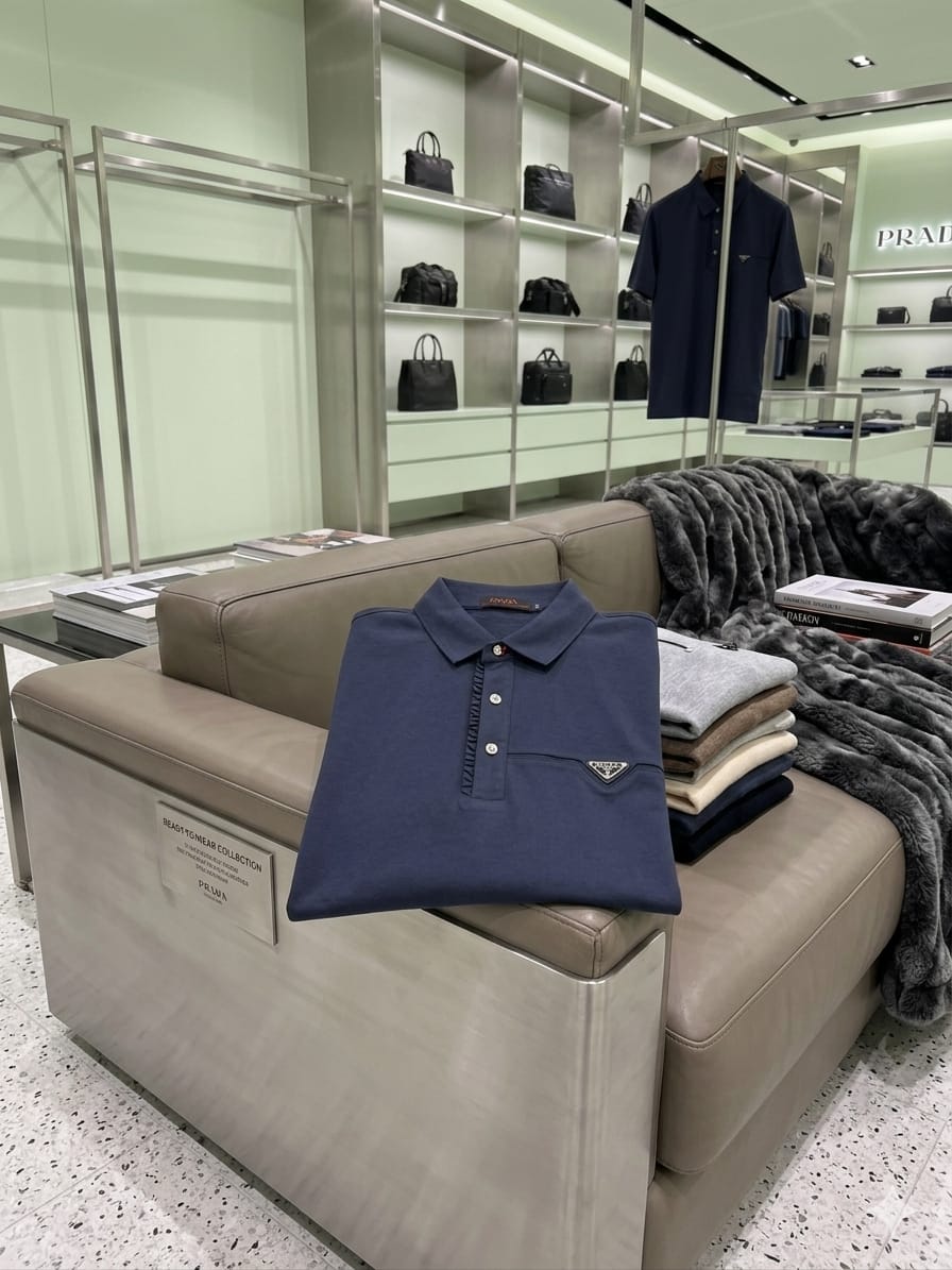 Prada navy premium polo t-shirt for smart casual everyday wear

